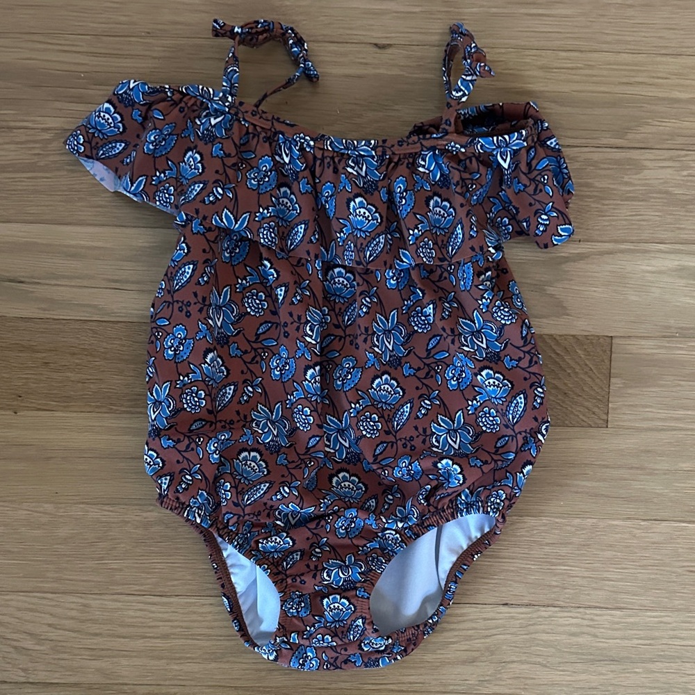 Janie and Jack Blue and Brown Floral Swimsuit